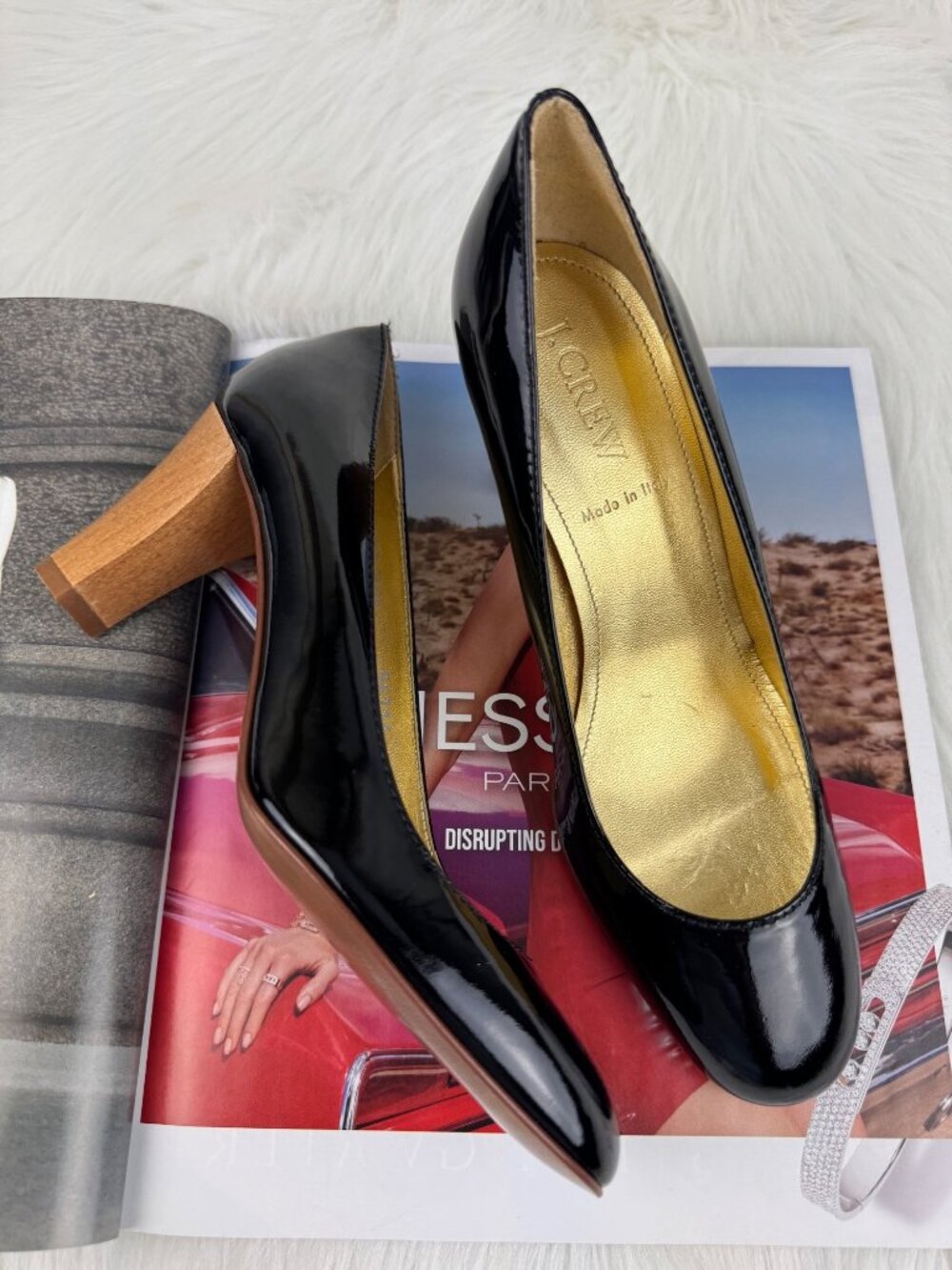NWOT J.Crew Juliet Patent Leather Round Toe Block Heel Pumps Shoes Sz 6.5 Black
